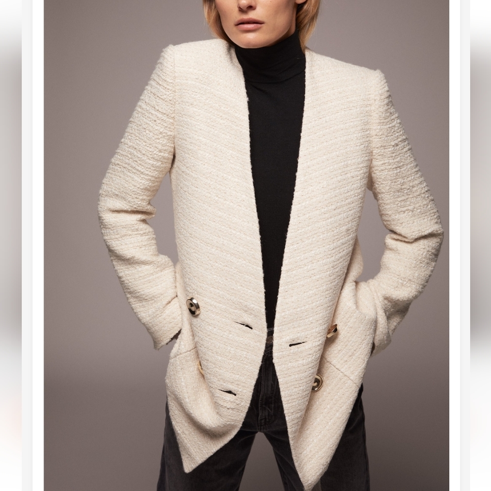 Zara Textured Tweed Double Breasted Blazer  size XS - Picture 9 of 11